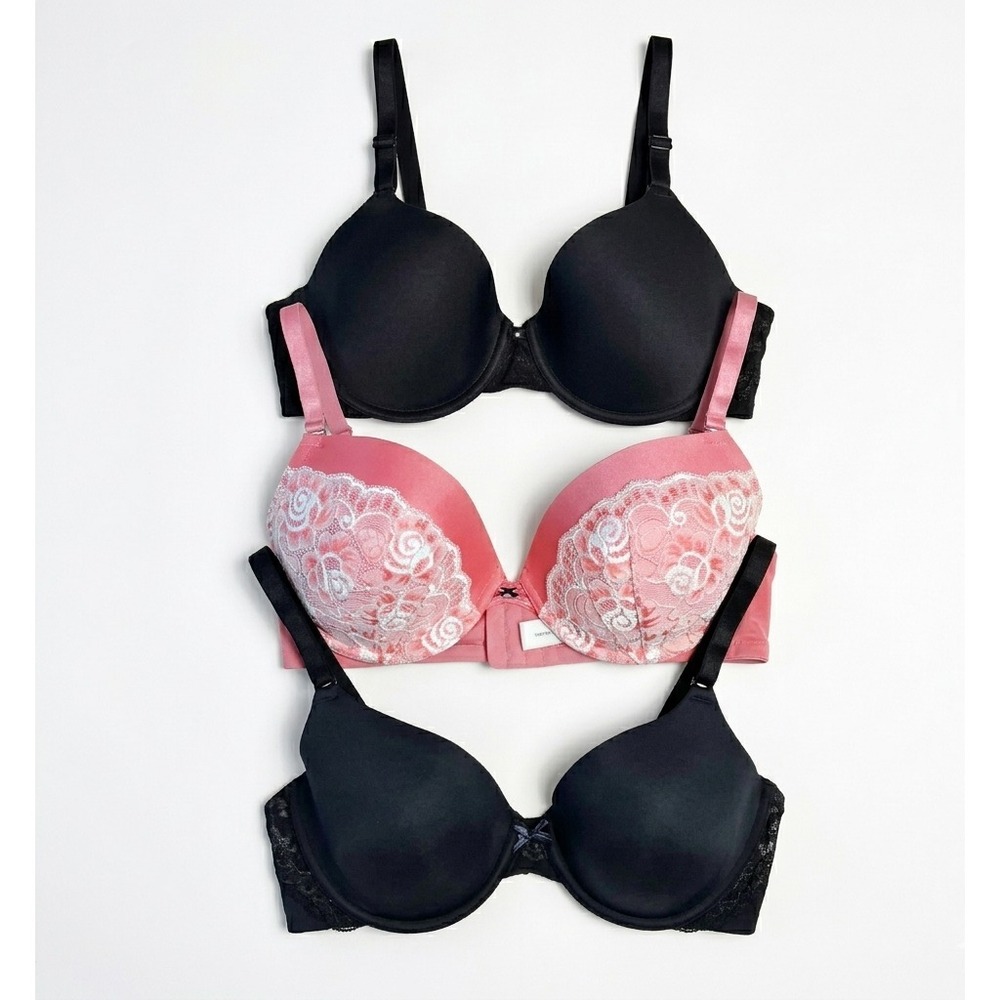 LOT OF 3 Bras Maidenform Vanity Fair‎ Frederick's of Hollywood 36C Pink Black